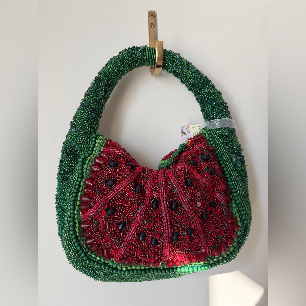 Beaded Watermelon bag with beaded charm - Picture 4 of 5